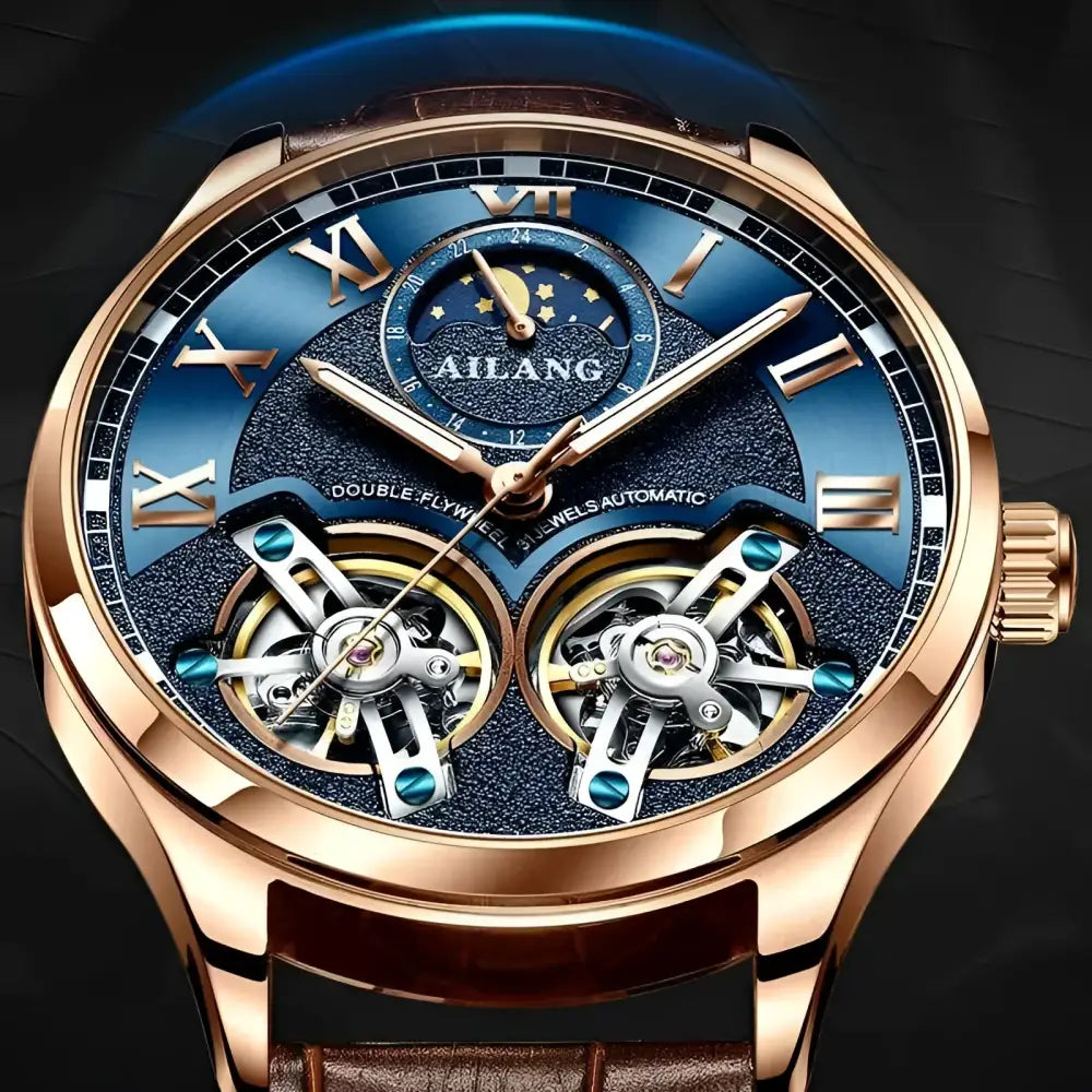 Blue and gold automatic wristwatch from AILANG, a stylish jewelry accessory for men