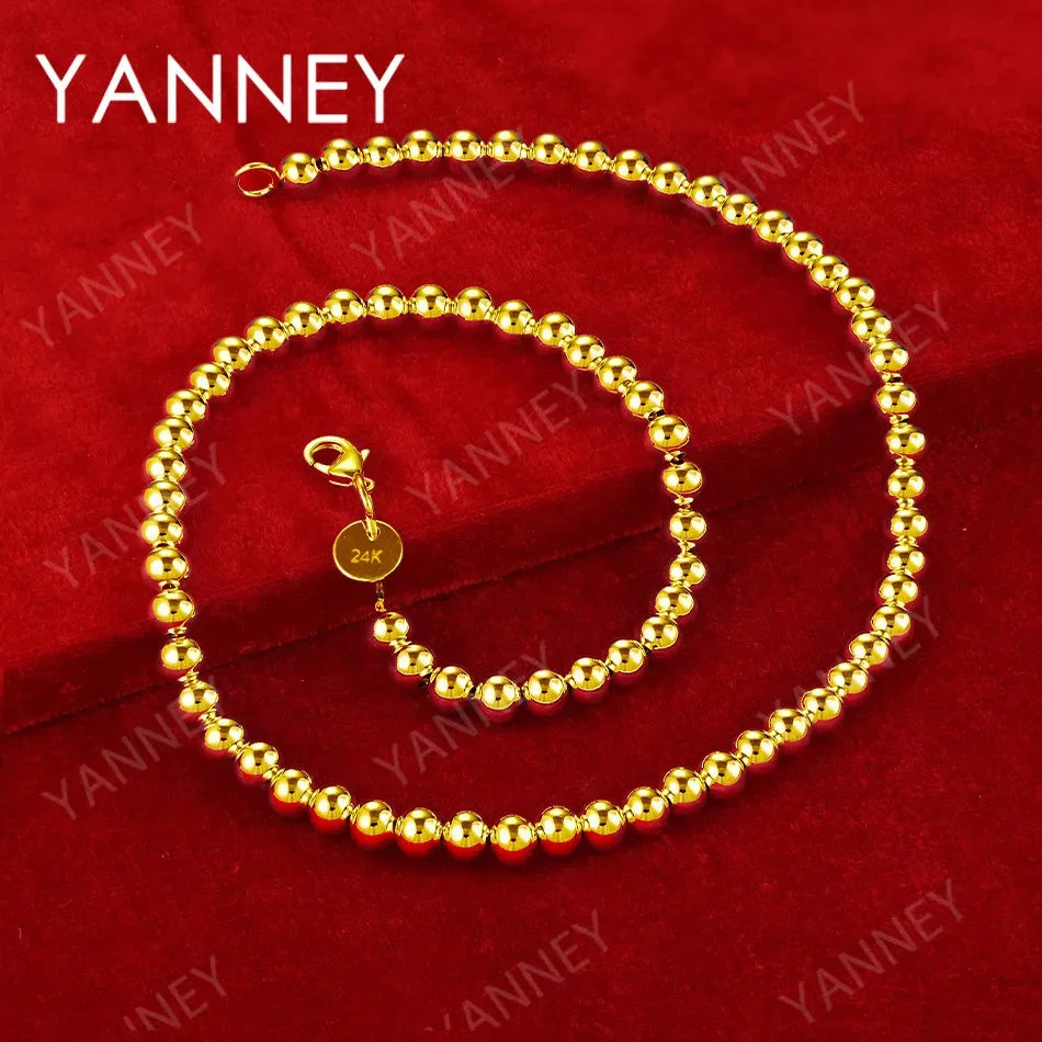 Mens 925 Sterling Silver 18K Gold Bead Necklace - 18 Inches 6MM Fashion Jewelry for Women - Buzzastore
