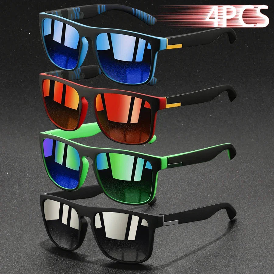 4PCS Vintage Square Sunglasses for Men Women - Luxury Anti-Glare Retro Eyewear for Fishing Driving - Buzzastore