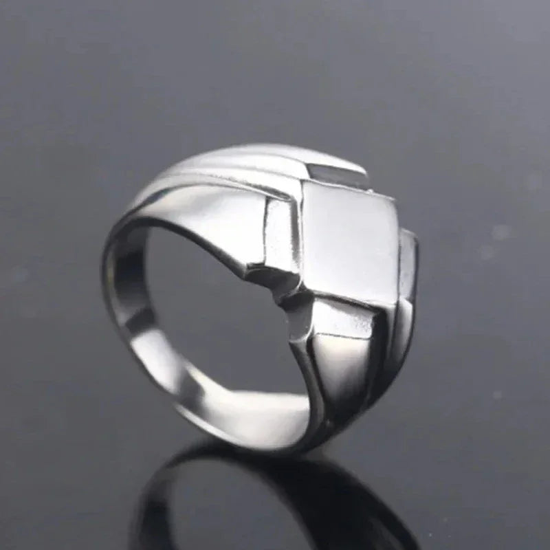 Retro Punk Geometric Rhombus Ring for Men in Vintage Oxidized Silver - Trendy Rock Style Jewelry - Buzzastore