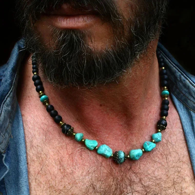 Mens Turquoise Gemstone Necklace - Bohemian Jewelry for a Cool Stylish Look - Buzzastore