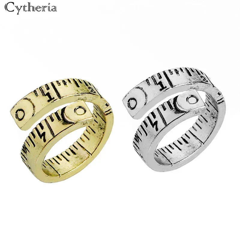 Vintage Ruler Shape Adjustable Ring for Men - Cool Gothic Bronze Jewelry for Parties - Buzzastore