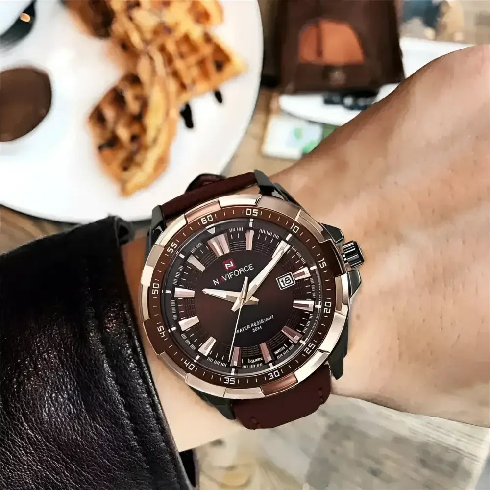 NAVIFORCE Mens Leather Band Watch - Stylish and Durable Timepiece for Everyday Wear - Buzzastore