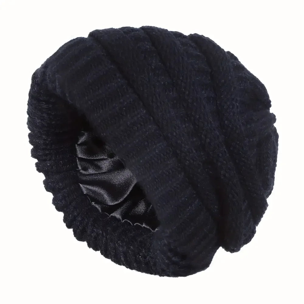 Unisex Knit Beanie Hat with Soft Satin Lining - Warm Stylish Winter Accessory - Buzzastore
