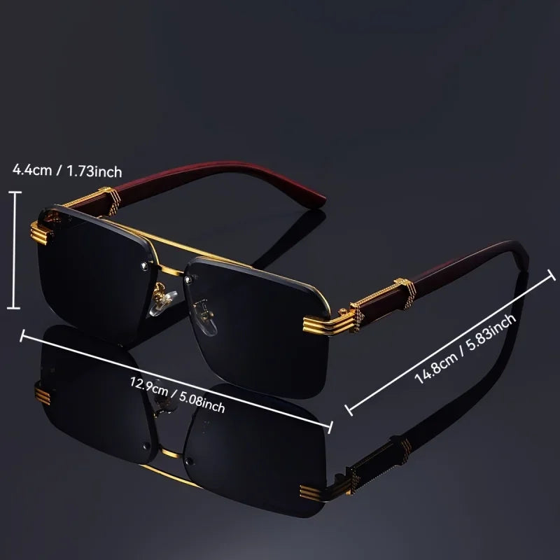 Luxury Frameless Glasses with Imitation Wood Grain Temples for Men and Women Versatile and Comfortable Fashion Eyewear - Buzzastore