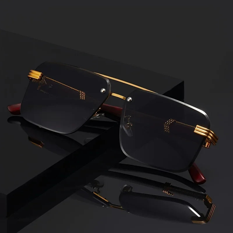 Luxury Frameless Glasses with Imitation Wood Grain Temples for Men and Women Versatile and Comfortable Fashion Eyewear - Buzzastore