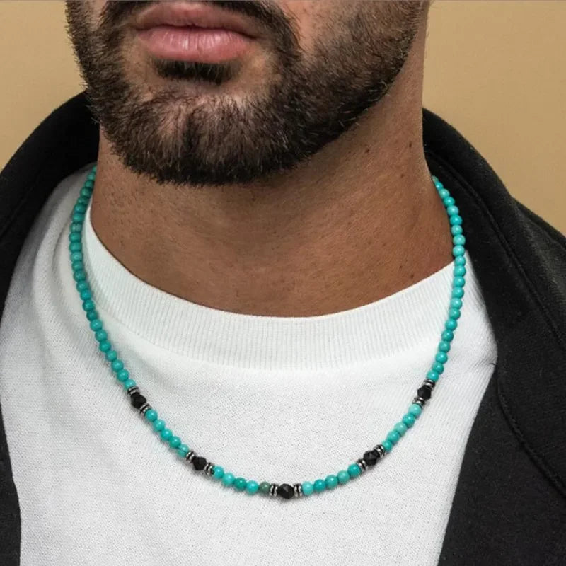 Trendy Blue Beads Pendant Necklace for Men - Stylish Neck Collar Accessory 2024 - Buzzastore