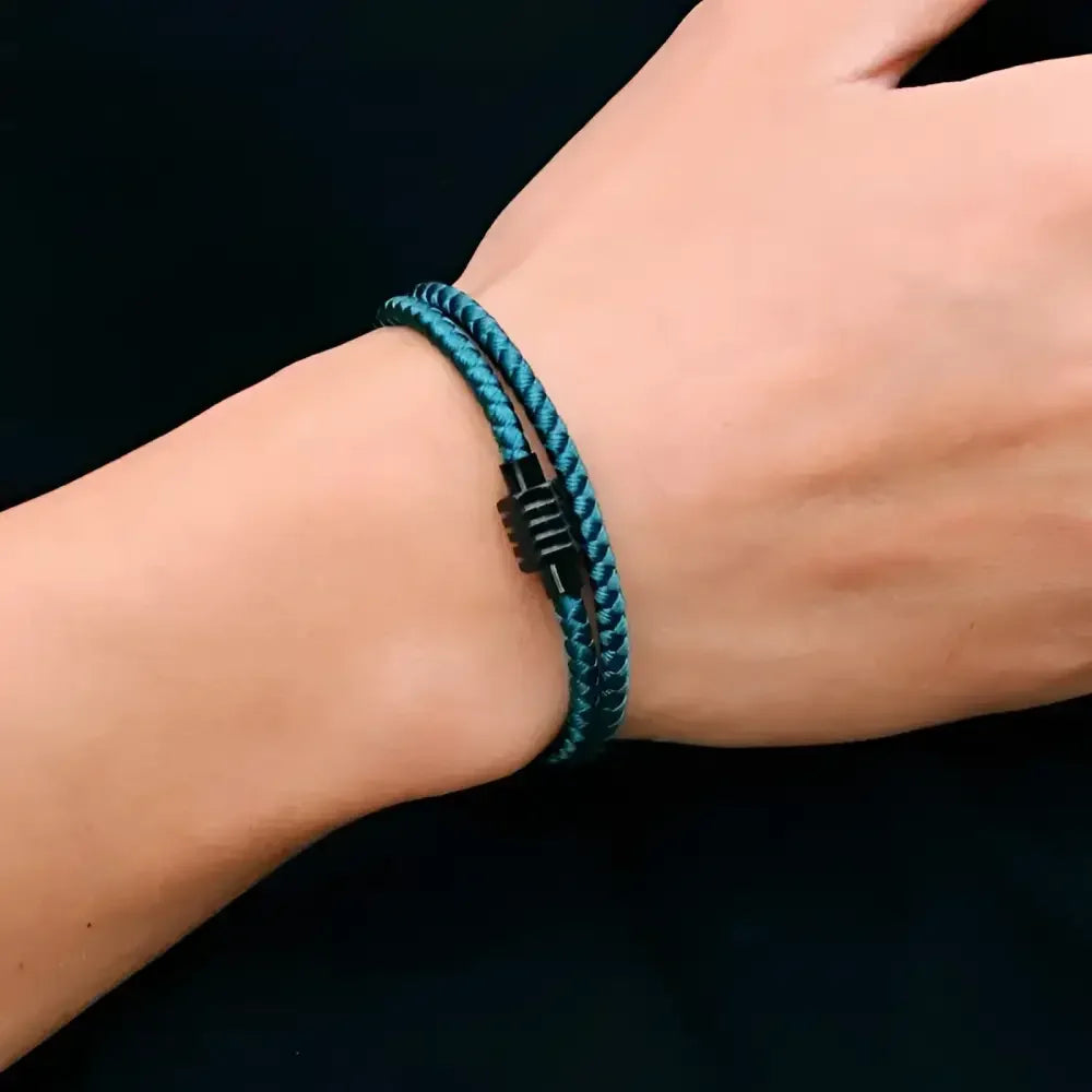 Mens Cotton and Steel Cord Chain Bracelet - Stylish Accessory for Everyday Wear - Buzzastore
