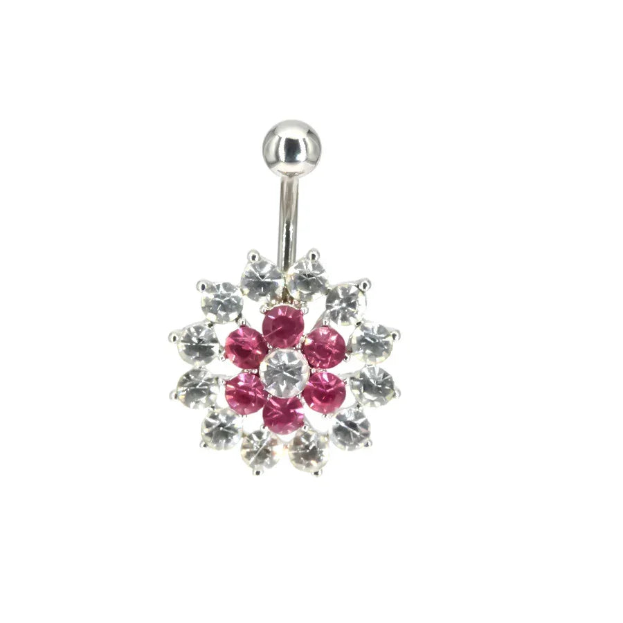 14G Stainless Steel Crystal Gem Flower Belly Piercing Elegant Body Jewelry for Women - Buzzastore