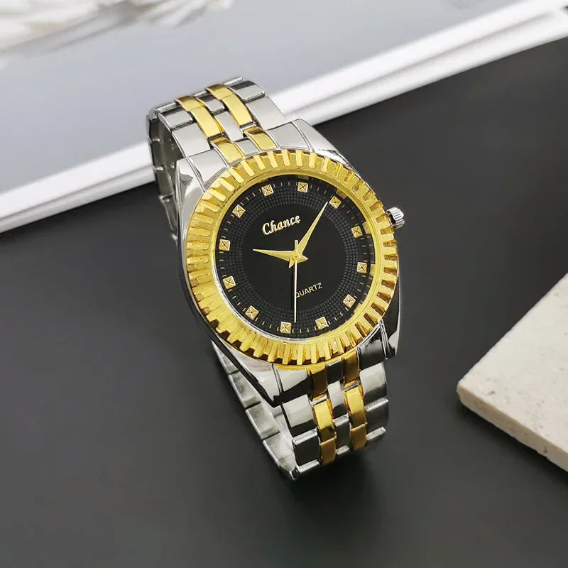 Couples Sun Patterned Quartz Business Watches with Alloy Steel Straps for Men and Women - Buzzastore