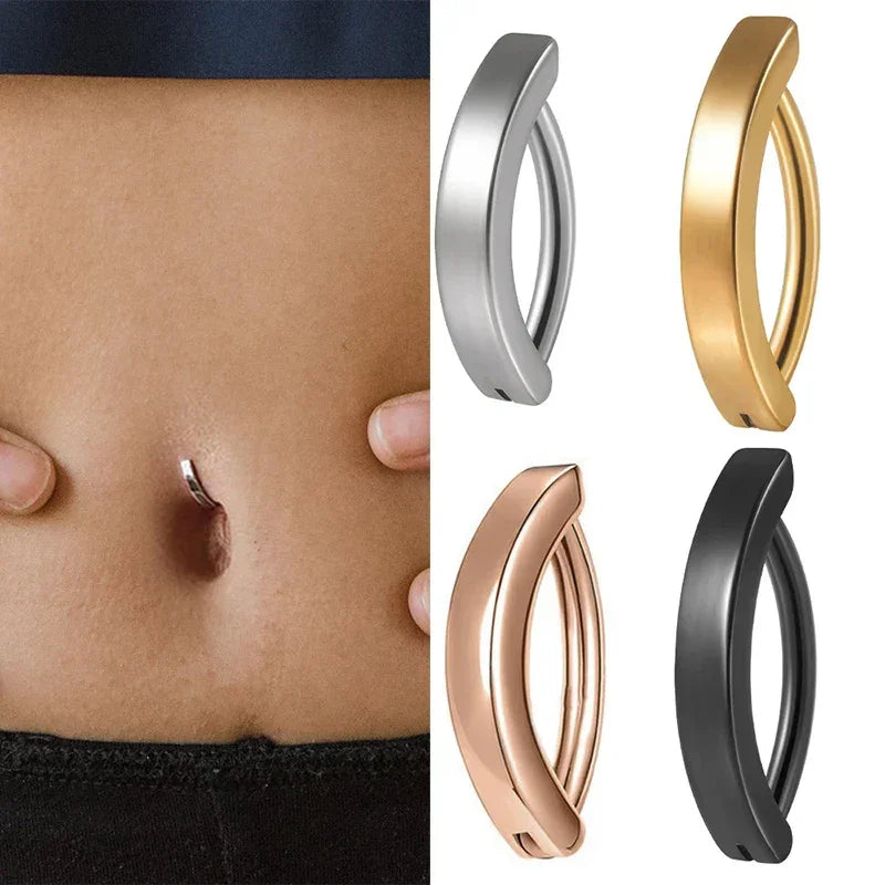 Glossy Stainless Steel Navel Piercing for Women - Minimalist Anti-Allergy Copper Belly Button Ring - Buzzastore