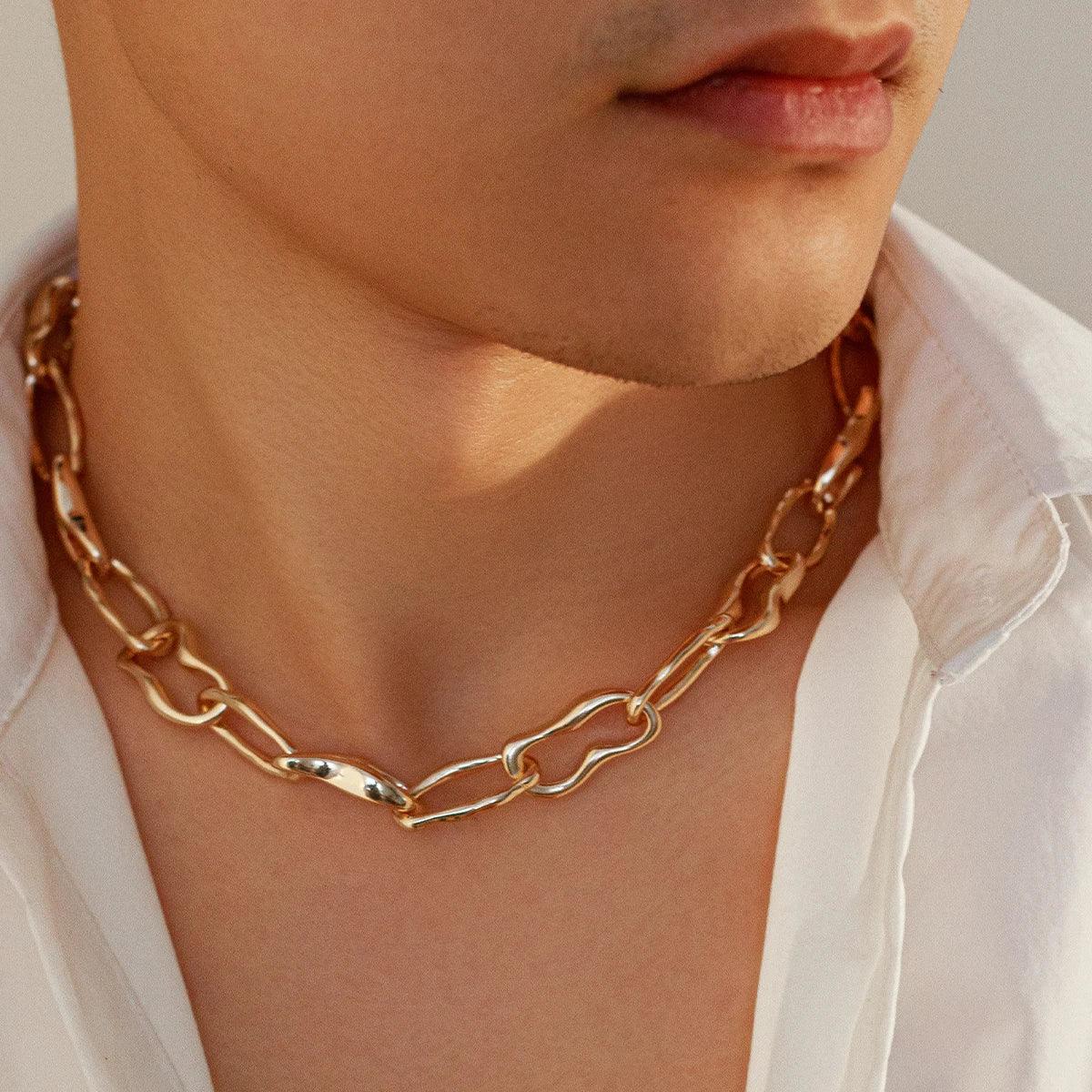 Chunky Irregular O Chain Necklace for Men Women - Punk Goth Grunge Steampunk Jewelry - Buzzastore
