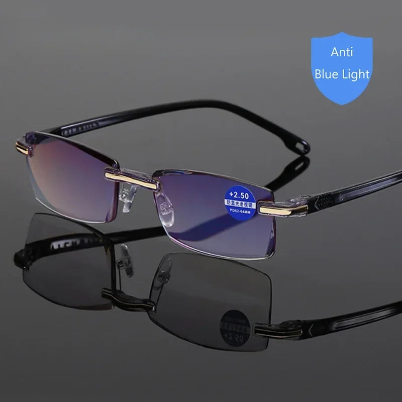 Vintage Rimless Reading Glasses for Men and Women Anti-Blue Ray Presbyopia Eyewear Diopter 10 to 40 - Buzzastore
