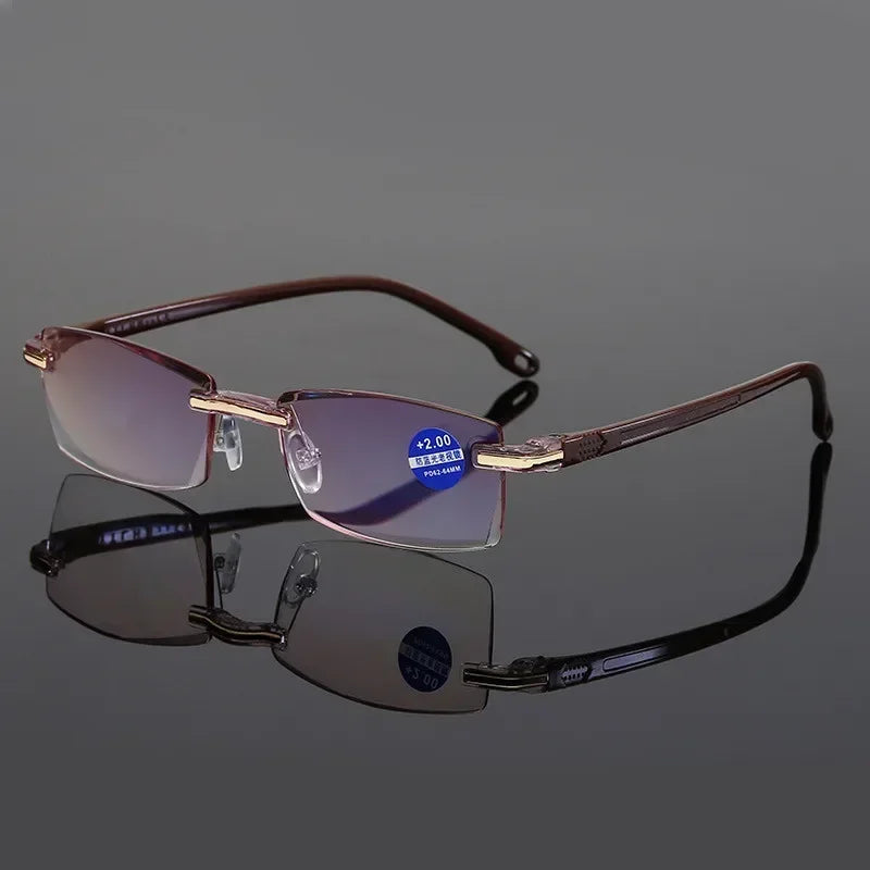 Vintage Rimless Reading Glasses for Men and Women Anti-Blue Ray Presbyopia Eyewear Diopter 10 to 40 - Buzzastore