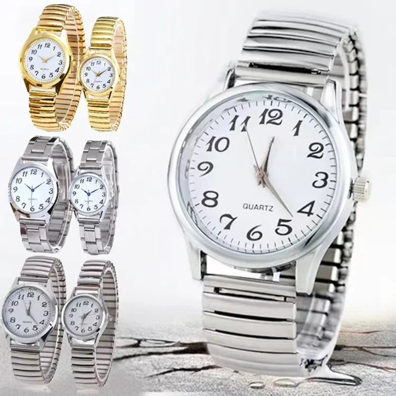Couples Stainless Steel Quartz Wristwatch with Elastic Strap - Elegant Business Style for Men and Women - Buzzastore