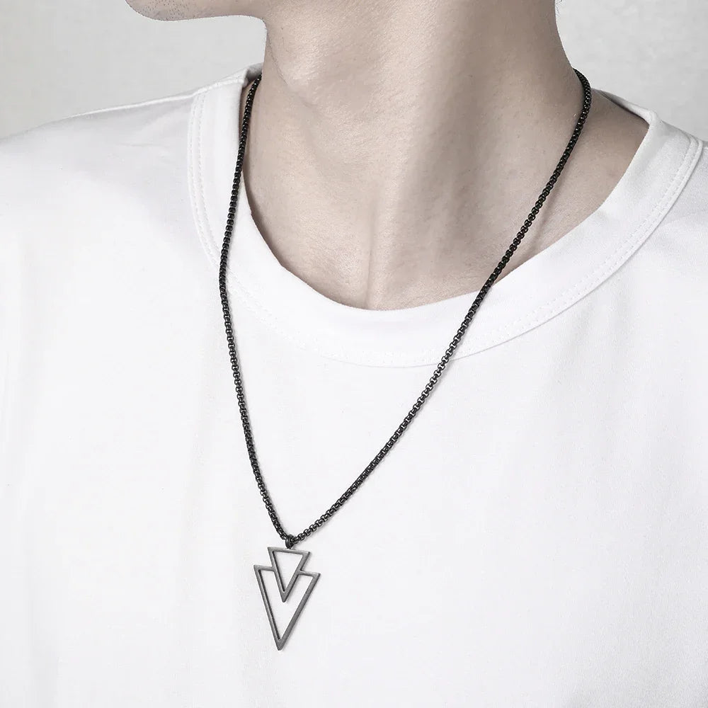 Punk Triangle Stainless Steel Pendant Necklace for Men - Stylish Party Jewelry Gift No Fade Color - Buzzastore