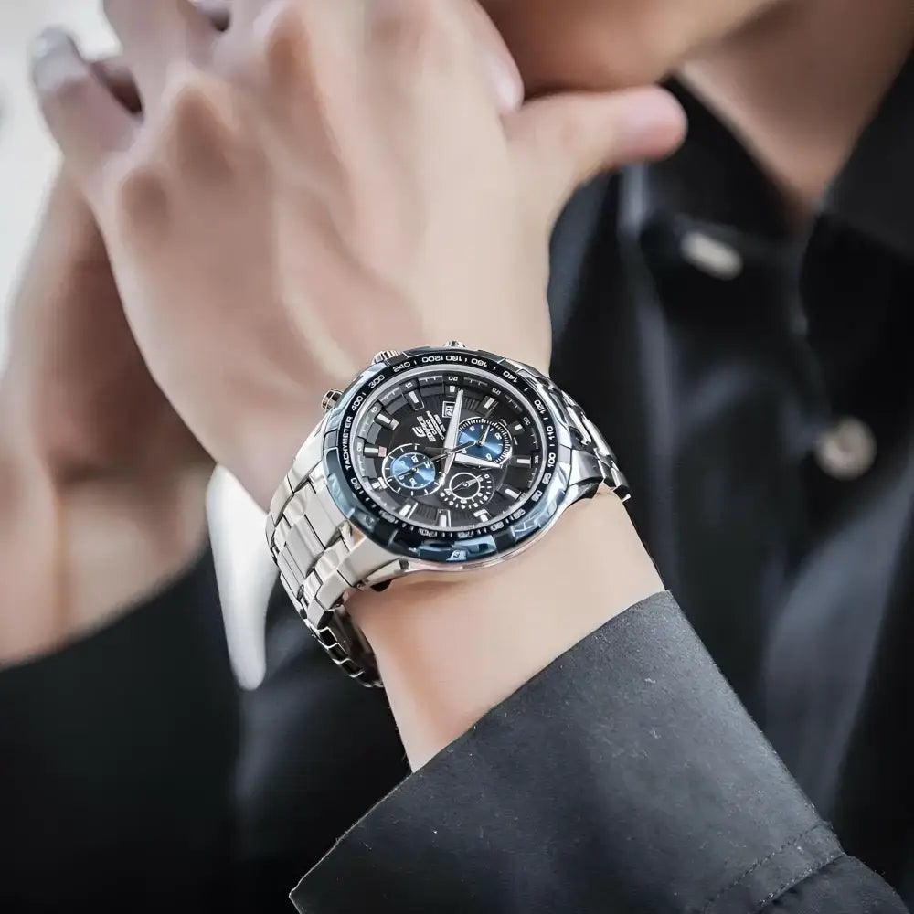 Silver chronograph wristwatch from Casio, a stylish accessory for men’s watches