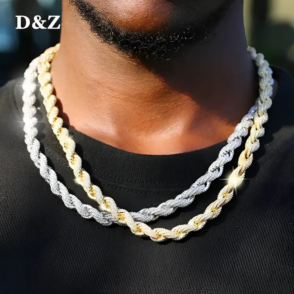 Two iced-out rope chain necklaces.
