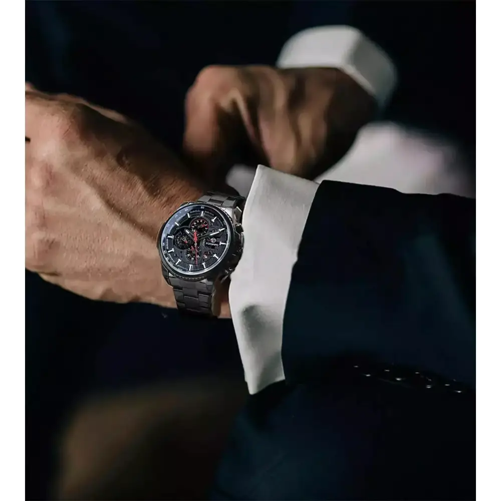 Men’s black stainless steel chronograph wristwatch from FORSINING Stainless Steel Mechanical Watches, a premium accessory