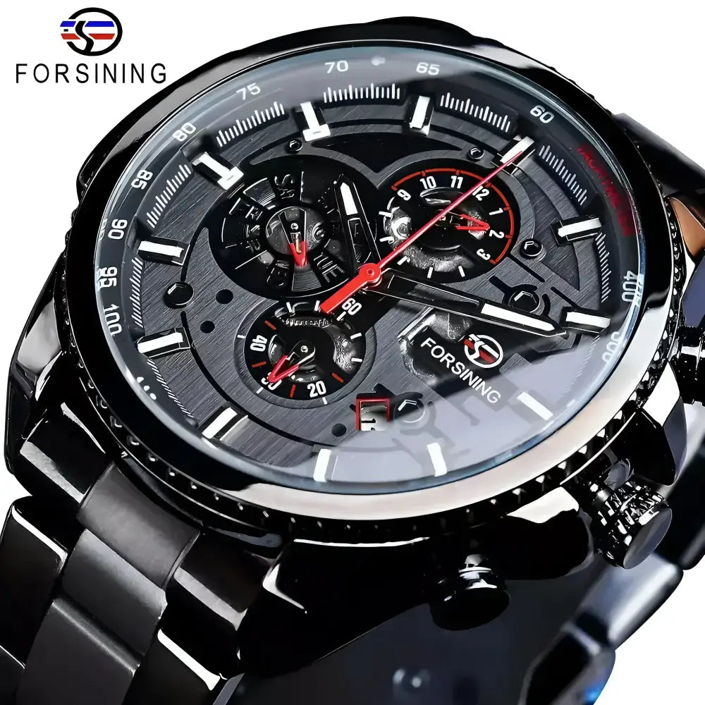 Black mechanical wristwatch made of stainless steel from FORSINING watches accessories