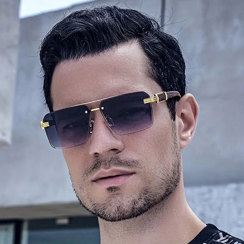 Square Lens Metal Frame Double Bridges Glasses For Men Women Outdoor Party Vacation Travel Decors Photo Props Ideal