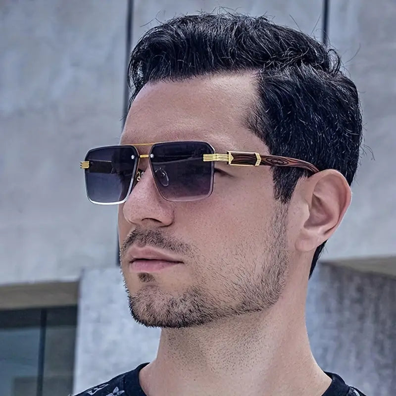 Square Lens Metal Frame Double Bridges Glasses For Men Women Outdoor Party Vacation Travel Decors Photo Props Ideal