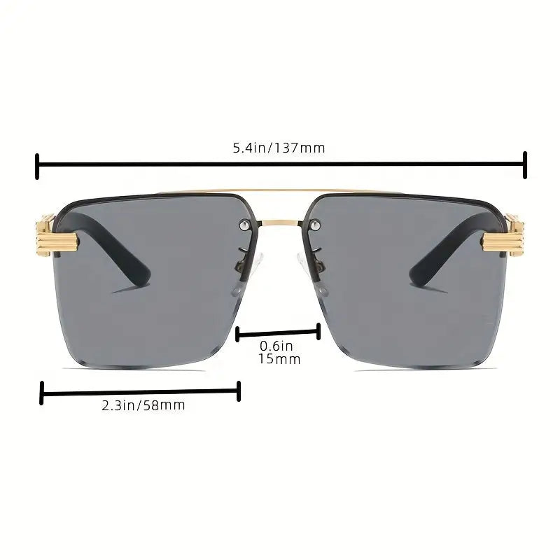 Square Lens Metal Frame Double Bridges Glasses For Men Women Outdoor Party Vacation Travel Decors Photo Props Ideal