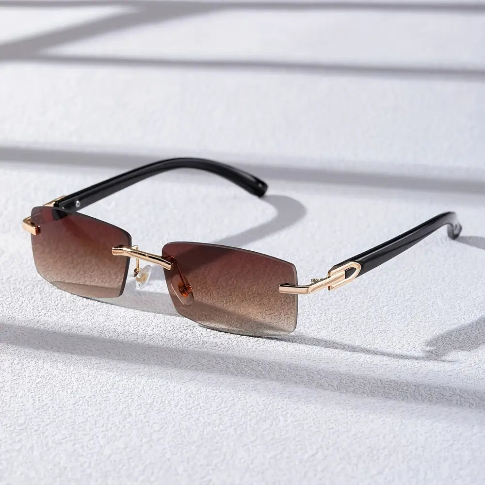 Trendy Gradient Rectangular Sun Shades Glasses - Fashion Accessories for Women and Men - Brown-1