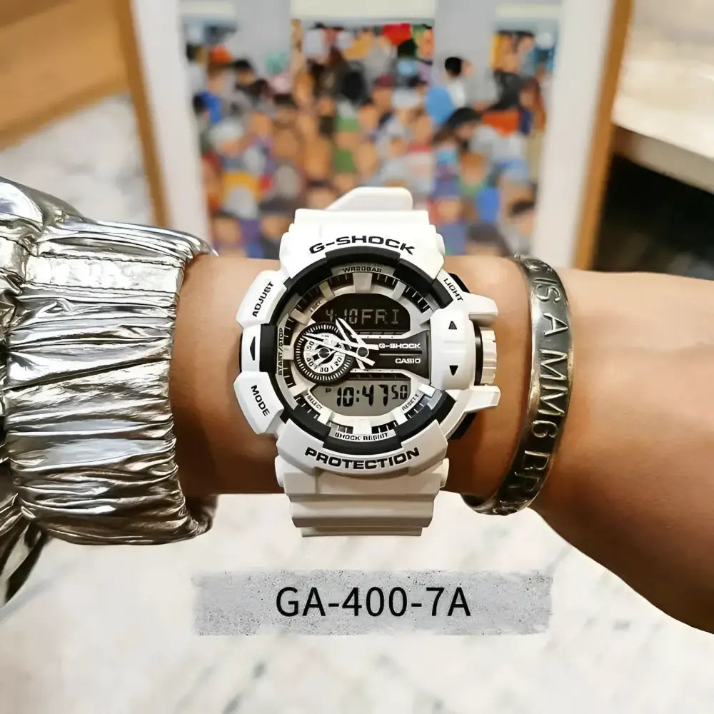 White G-Shock Casio Sport Watch showcasing durable watch and accessories for active lifestyles