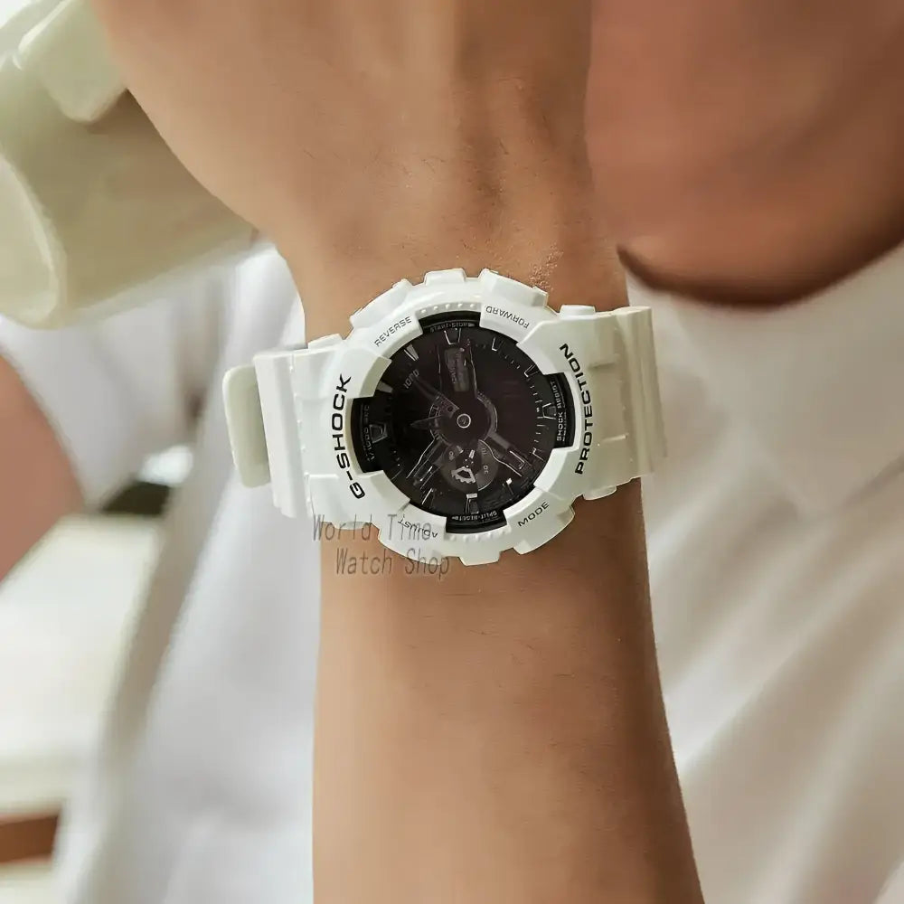 White G-Shock Casio Sport Watch showcasing durable watch and accessories for active lifestyles