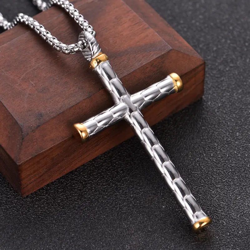 Gold Cross Pendant Stainless Steel Necklace Accessories