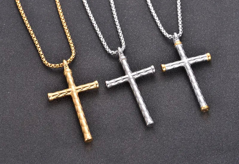 Gold Cross Pendant Stainless Steel Necklace Accessories