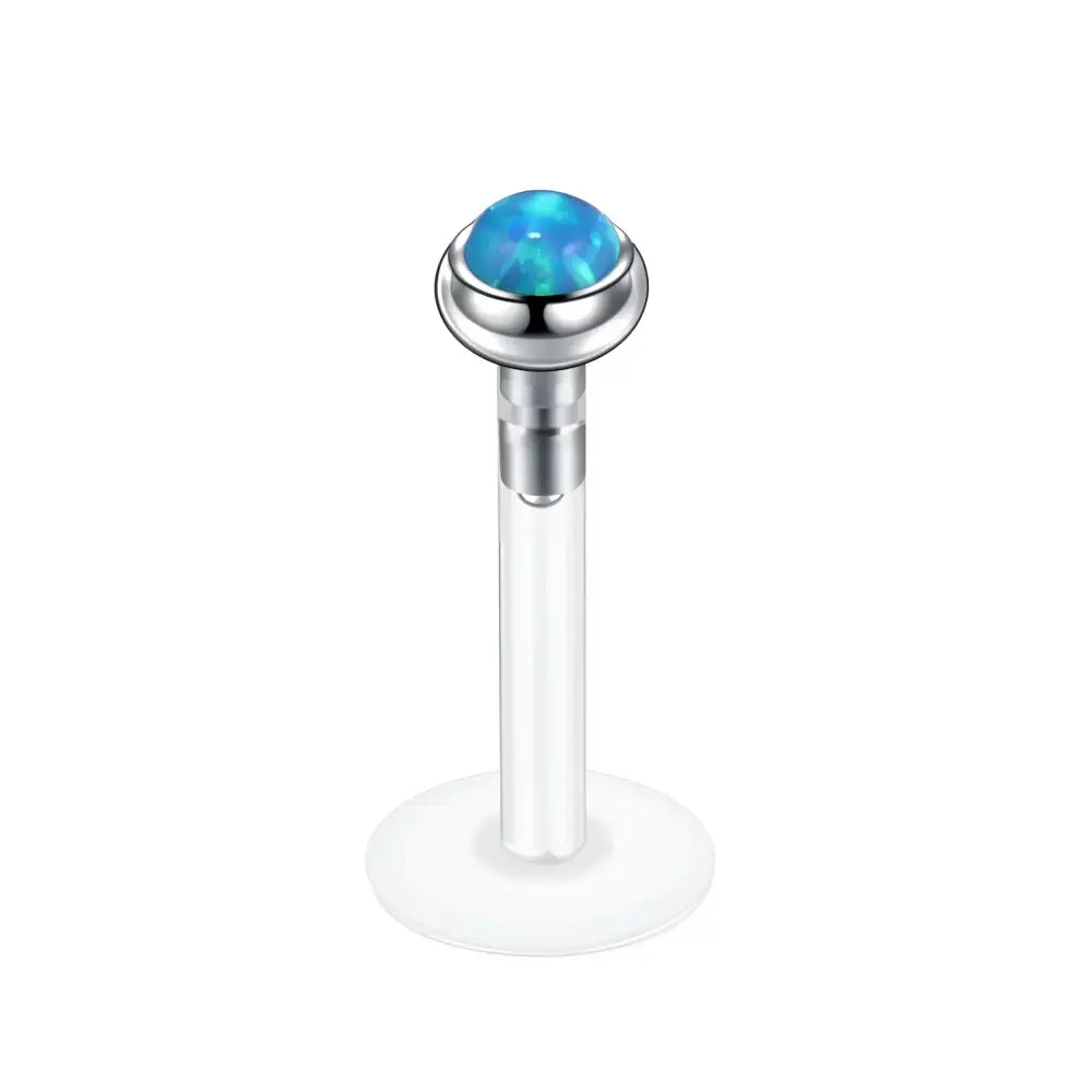 Blue opal labret piercing.