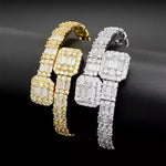Gold and silver diamond bracelets.