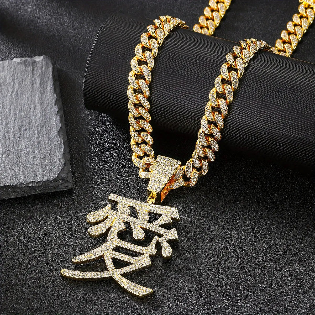 Silver Necklace with Chinese Character Love Pendant