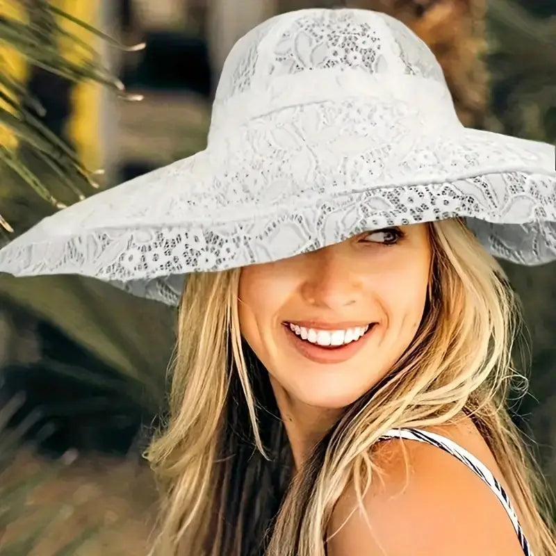 Wode Bim Lace Bucket Hat Elegant Breathable Basin Hat Solid Color Classic Sun Hat Travel Beach Hats For Women