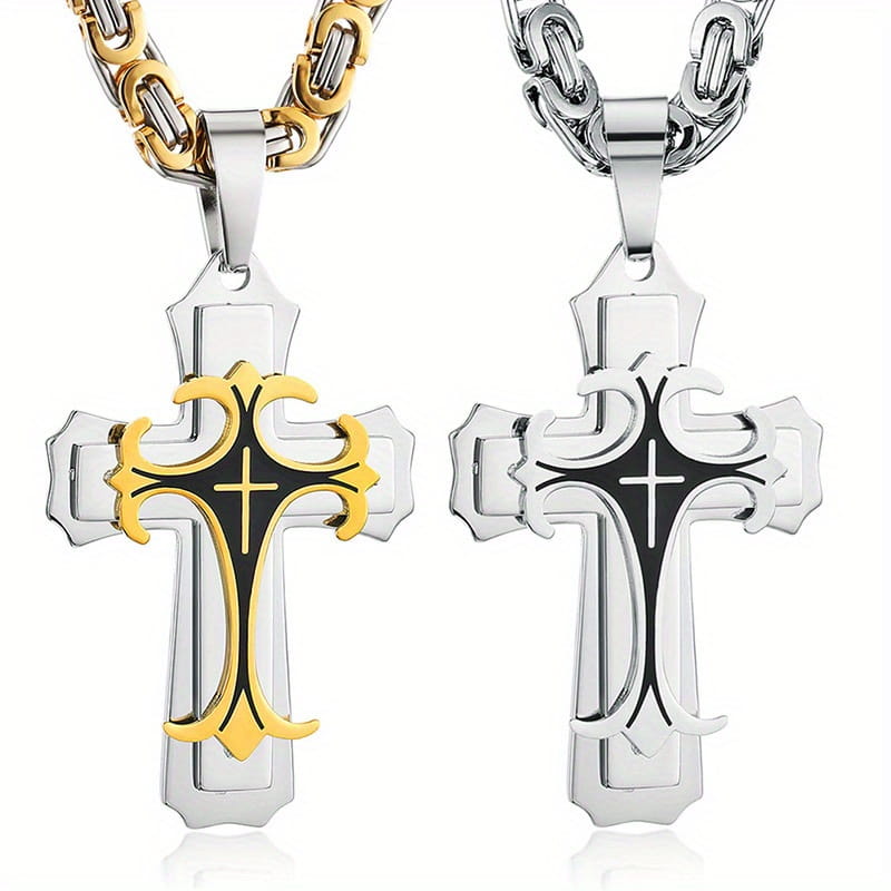 Two-Tone Cross Stainless Steel Pendant Necklace
