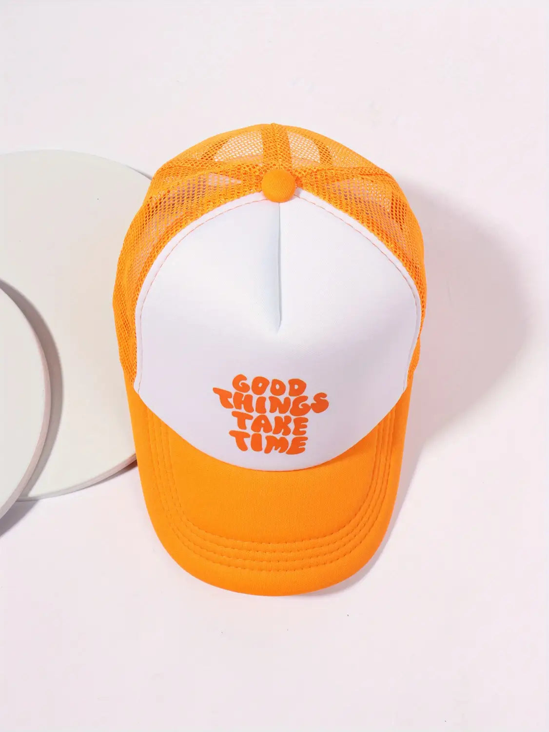 Printed Mesh Trucker Hat Good Things Take Time Color Block Baseball Cap Unisex Simple Breathable Dad Hats For Women Men