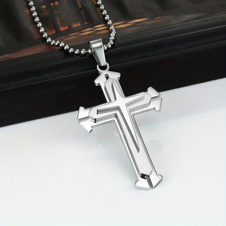 Blue Silver Cross Pendant Necklace Zinc Alloy Accessories