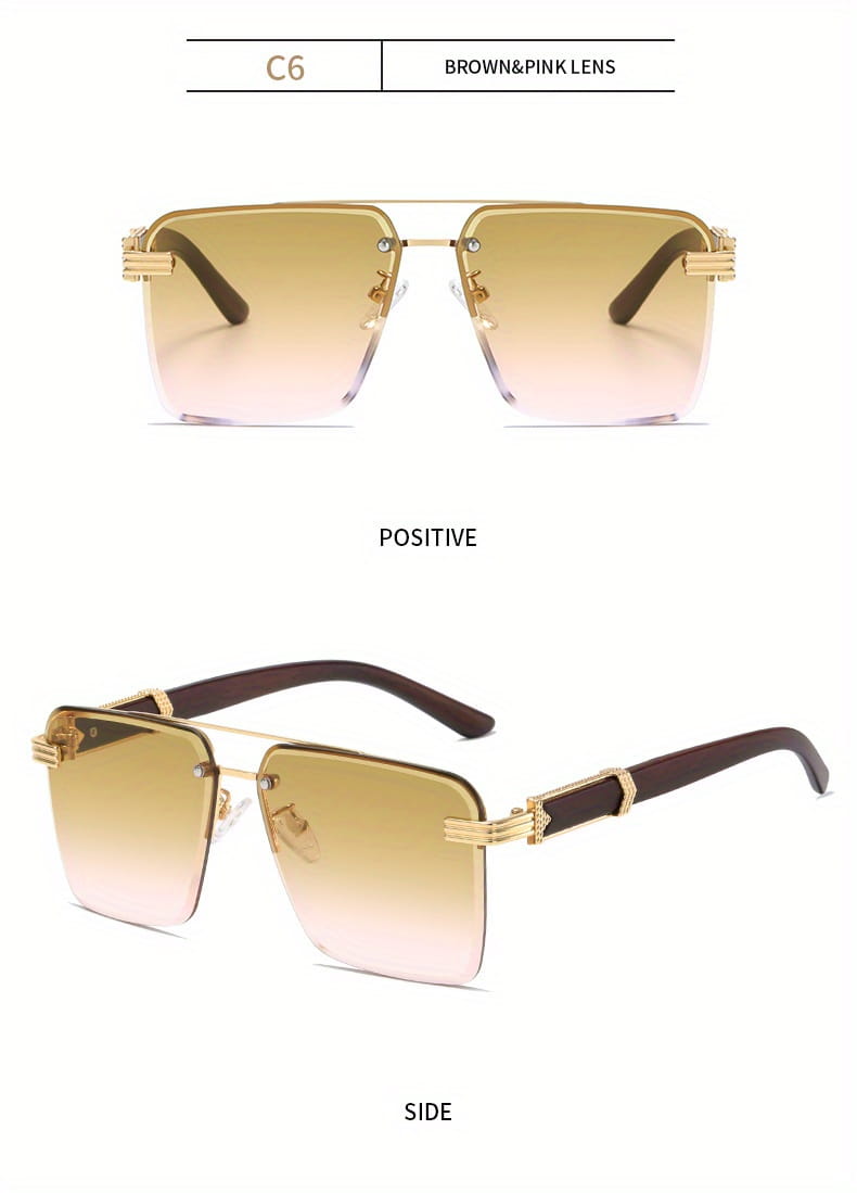 Square Lens Metal Frame Double Bridges Glasses For Men Women Outdoor Party Vacation Travel Decors Photo Props Ideal