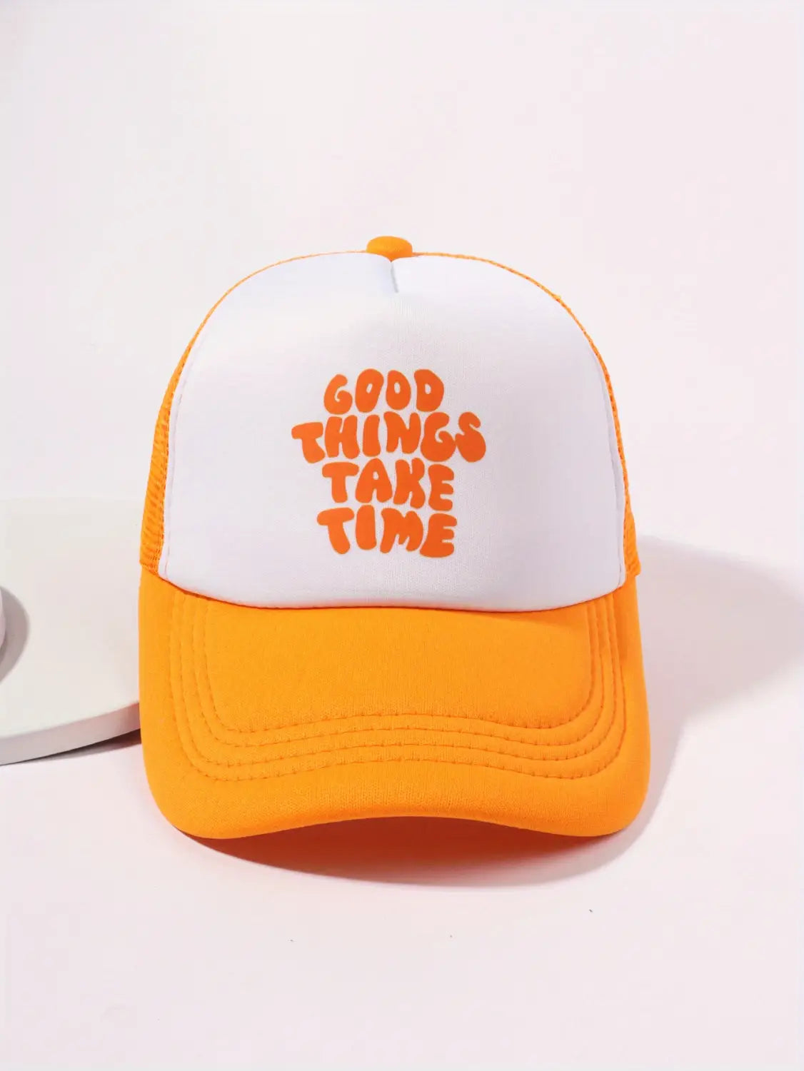 Printed Mesh Trucker Hat Good Things Take Time Color Block Baseball Cap Unisex Simple Breathable Dad Hats For Women Men