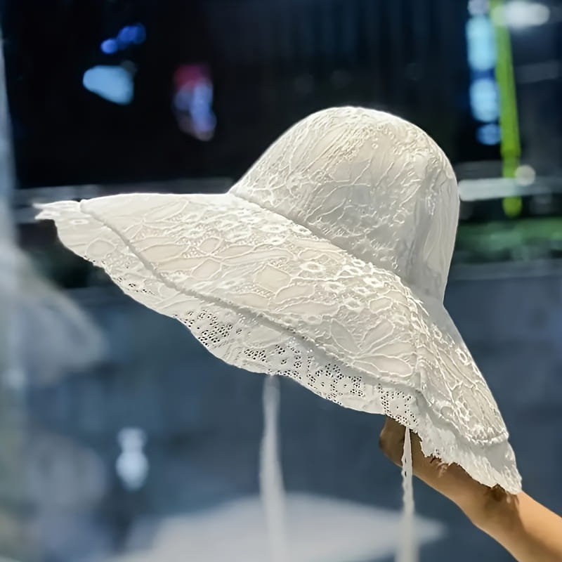 Wode Bim Lace Bucket Hat Elegant Breathable Basin Hat Solid Color Classic Sun Hat Travel Beach Hats For Women