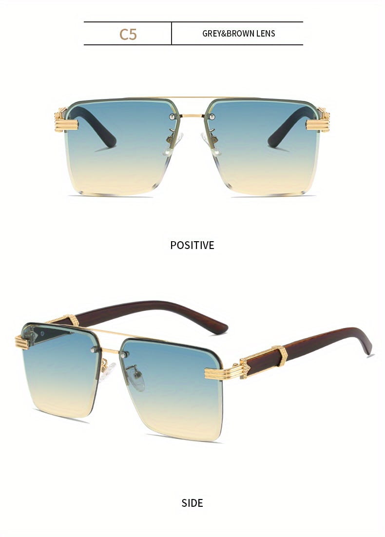 Square Lens Metal Frame Double Bridges Glasses For Men Women Outdoor Party Vacation Travel Decors Photo Props Ideal