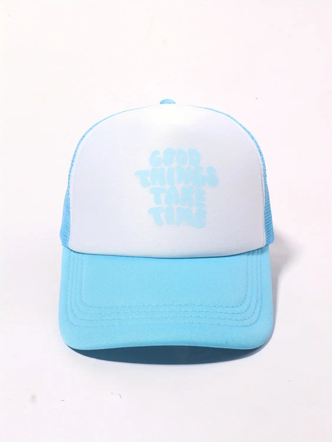 Printed Mesh Trucker Hat Good Things Take Time Color Block Baseball Cap Unisex Simple Breathable Dad Hats For Women Men