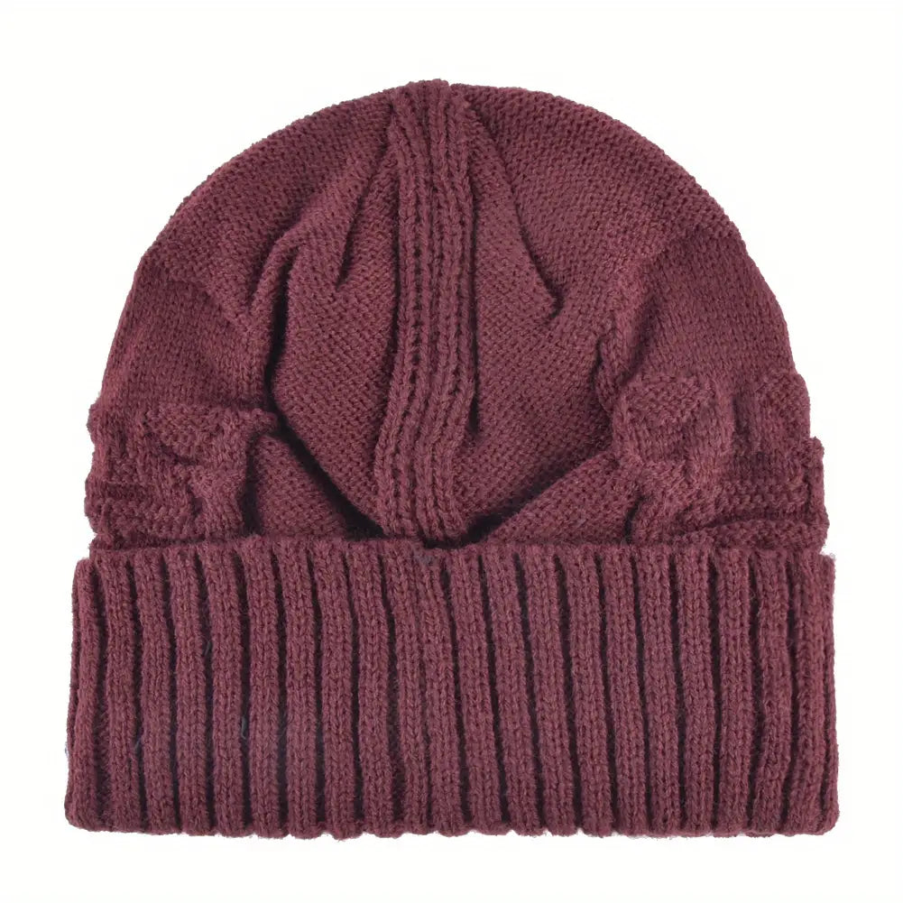 1pc Warm Plush Lined Skull Beanie For Men & Women Pull-On Hats Winter Accessories Gift