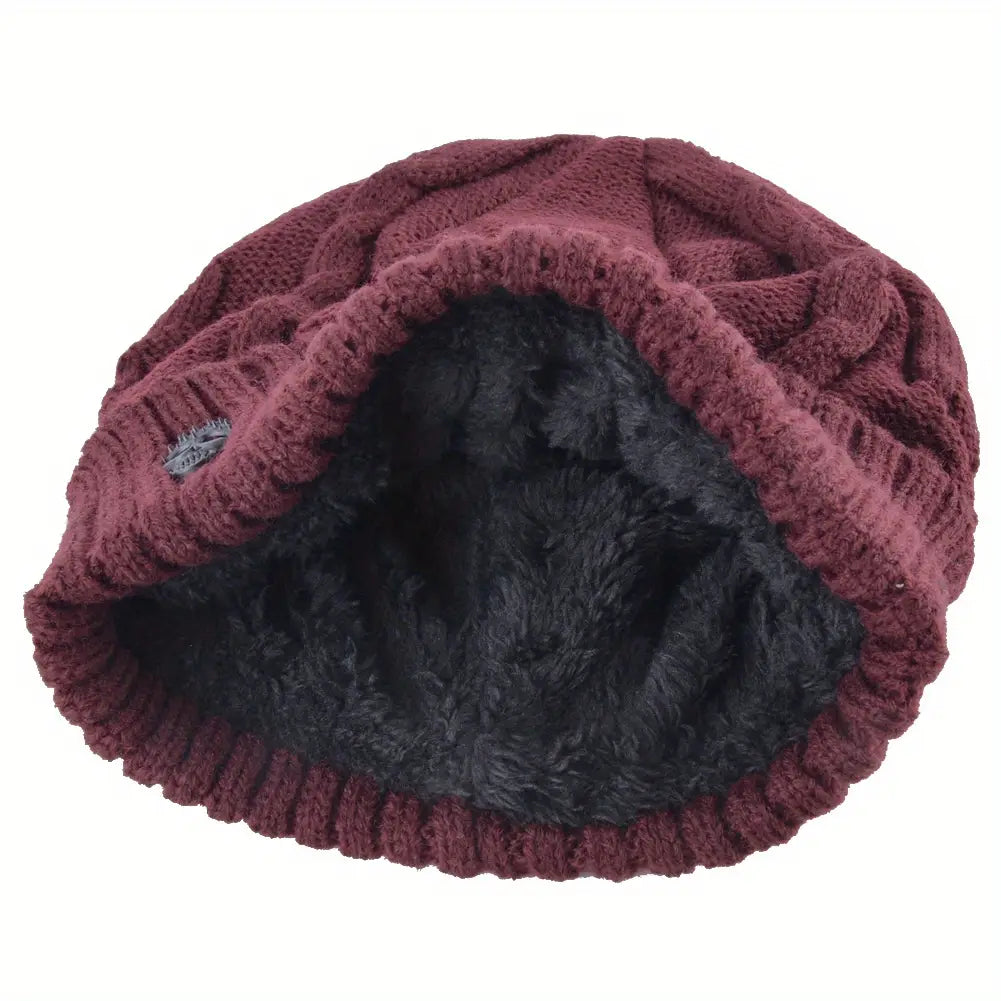 1pc Warm Plush Lined Skull Beanie For Men & Women Pull-On Hats Winter Accessories Gift