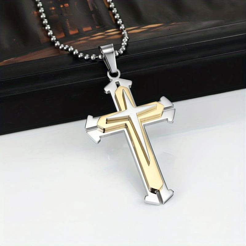 Blue Silver Cross Pendant Necklace Zinc Alloy Accessories