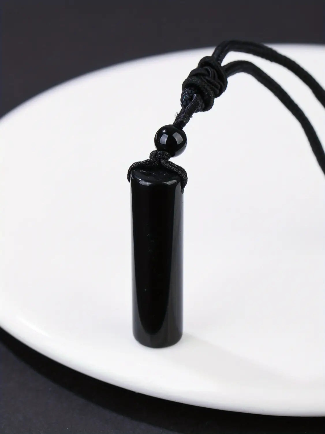 Black Obsidian Pendant Natural Crystal Braided Rope Necklace