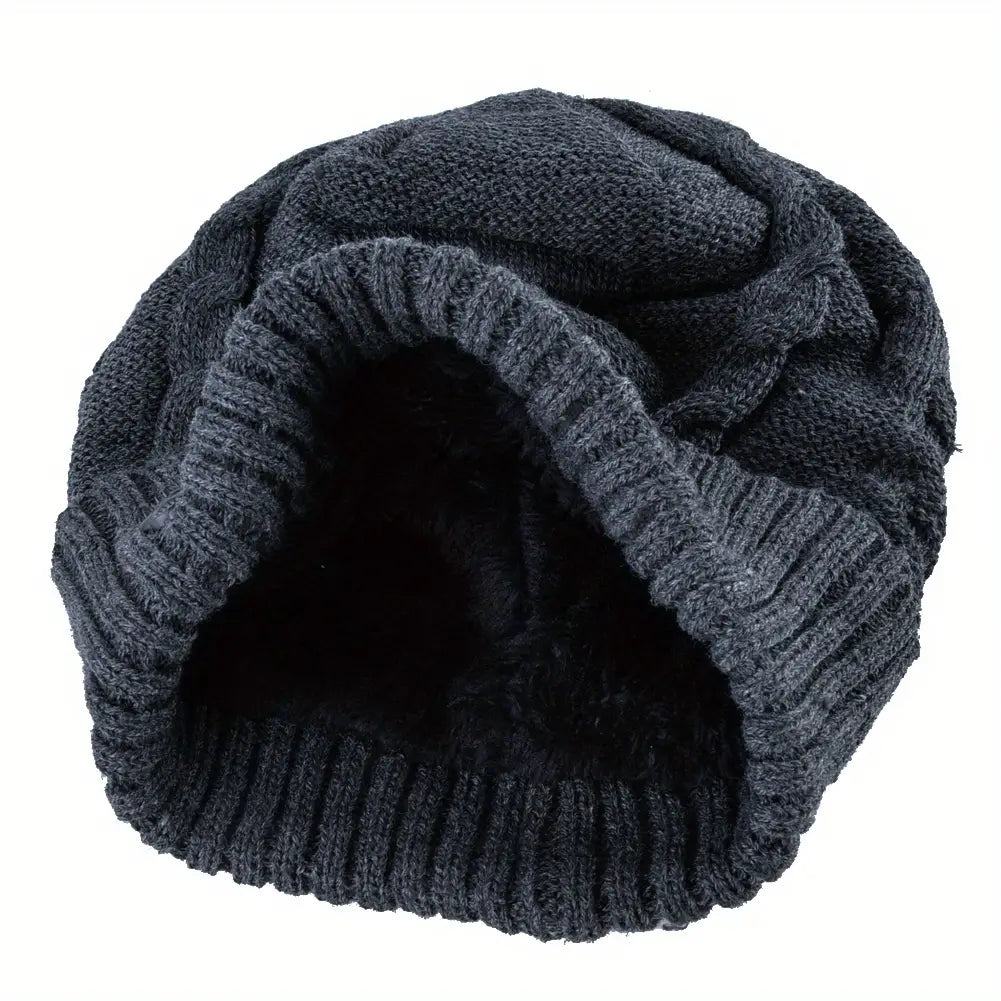 1pc Warm Plush Lined Skull Beanie For Men & Women Pull-On Hats Winter Accessories Gift