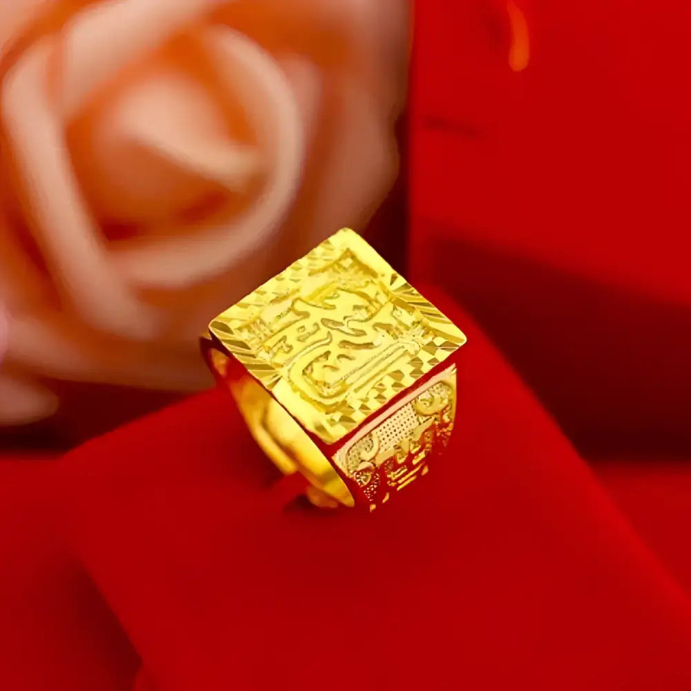 Ornate gold ring.